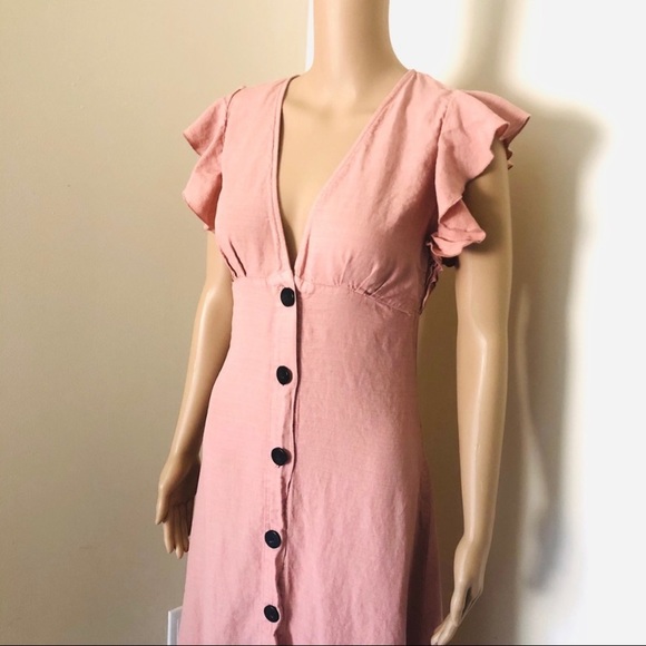 Zara pink button up flutter sleeve midi dress S - Picture 5 of 6